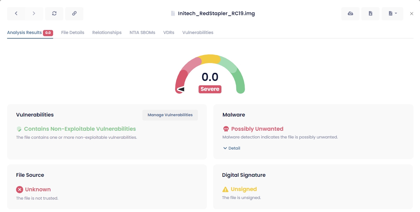 Screenshot of vulnerability management from within the FACT Portal