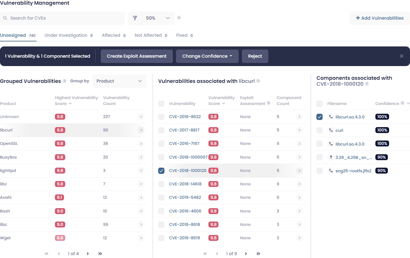 Screenshot of vulnerability management from within the FACT Portal